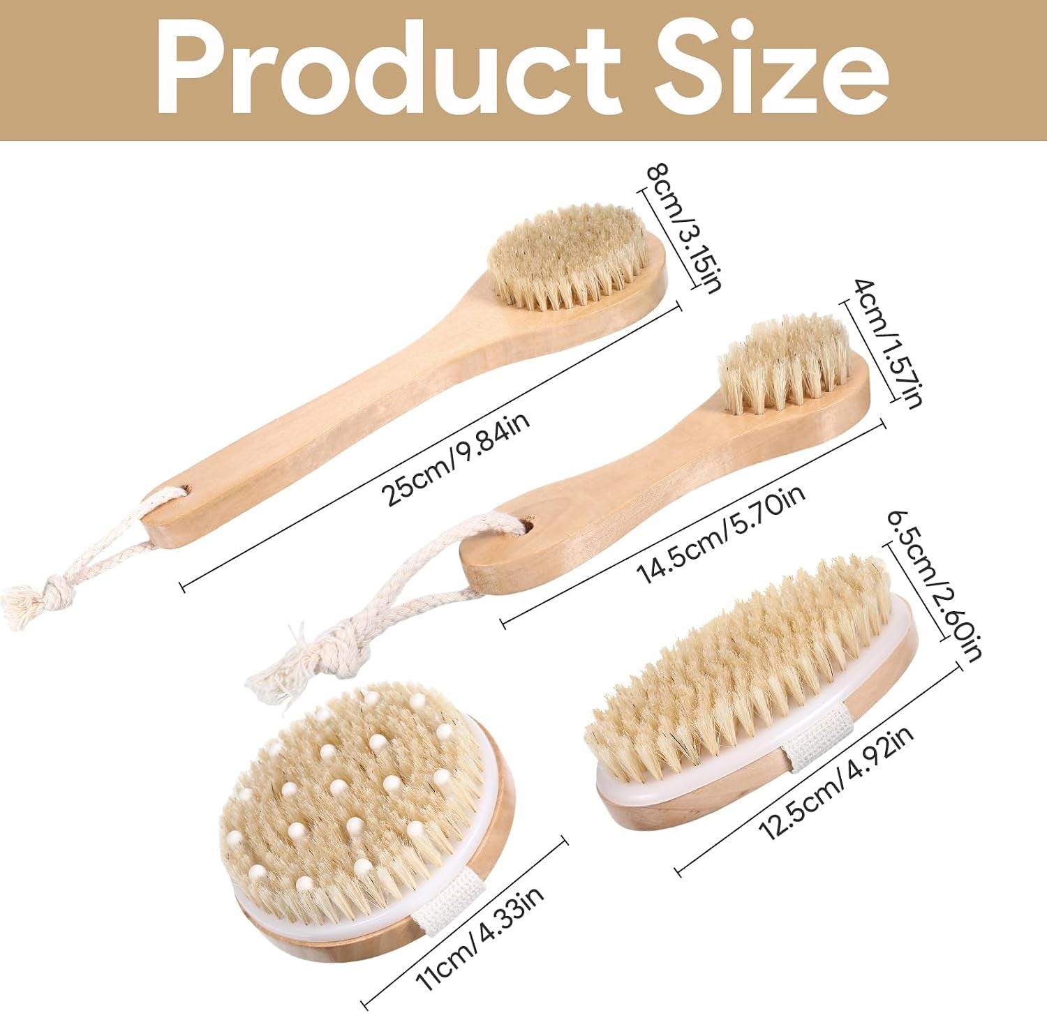 4 Pcs Dry Brushing Body Brush, Pore Cleaning Brush Set Long Handle Back Scrubber for Shower, Soft Dry Brush for Body Face, Bath Brushing Exfoliating Brushes