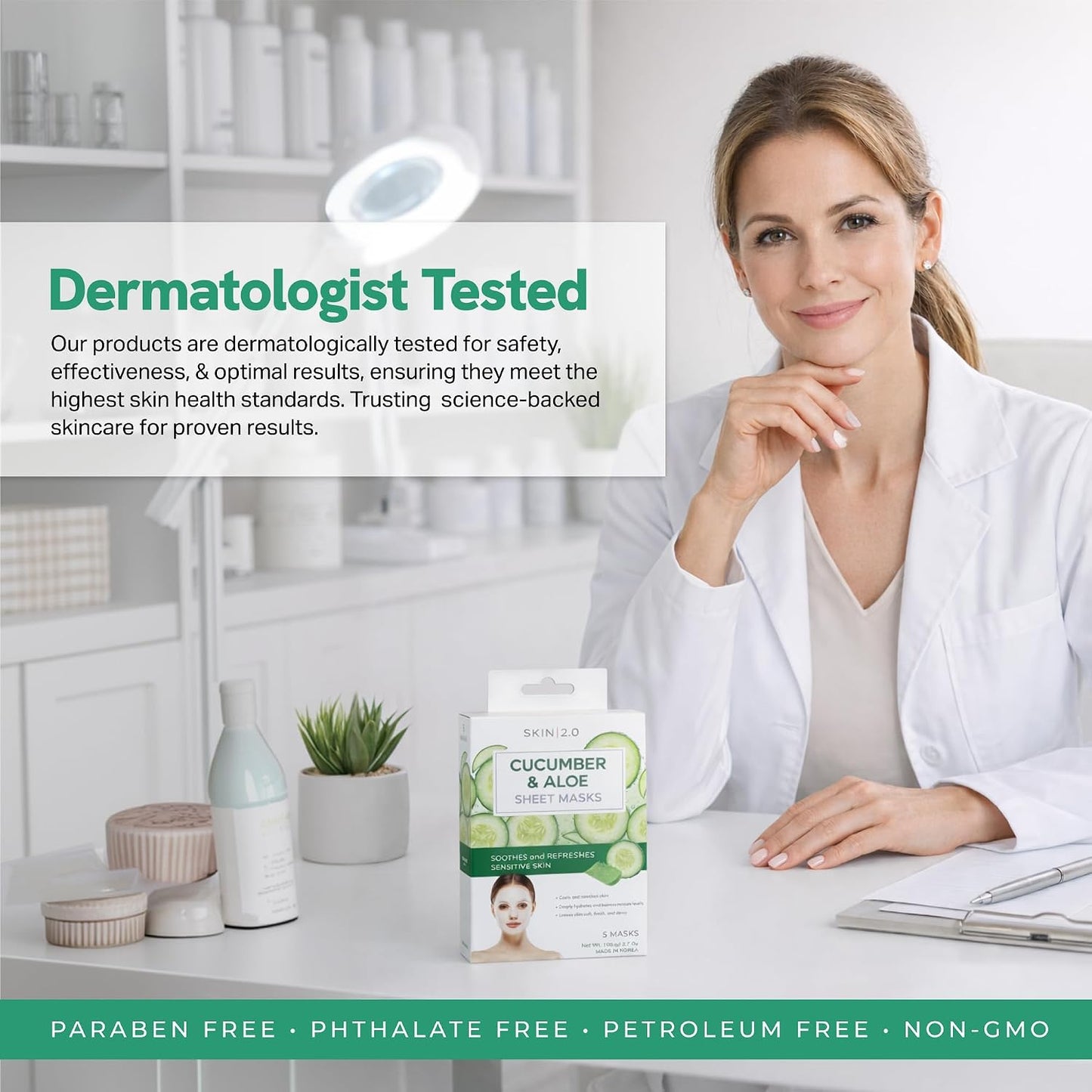 Cucumber & Aloe Face Mask – Dermatologist Tested, anti Aging, Korean Skin Care – Hydrating, Moisturizing, Cooling & Calming for Sensitive, Supple Skin – Vegan, Clean Beauty – 5 Count