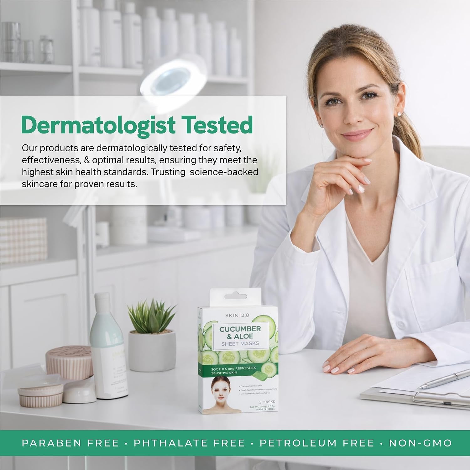 Cucumber & Aloe Face Mask – Dermatologist Tested, anti Aging, Korean Skin Care – Hydrating, Moisturizing, Cooling & Calming for Sensitive, Supple Skin – Vegan, Clean Beauty – 5 Count