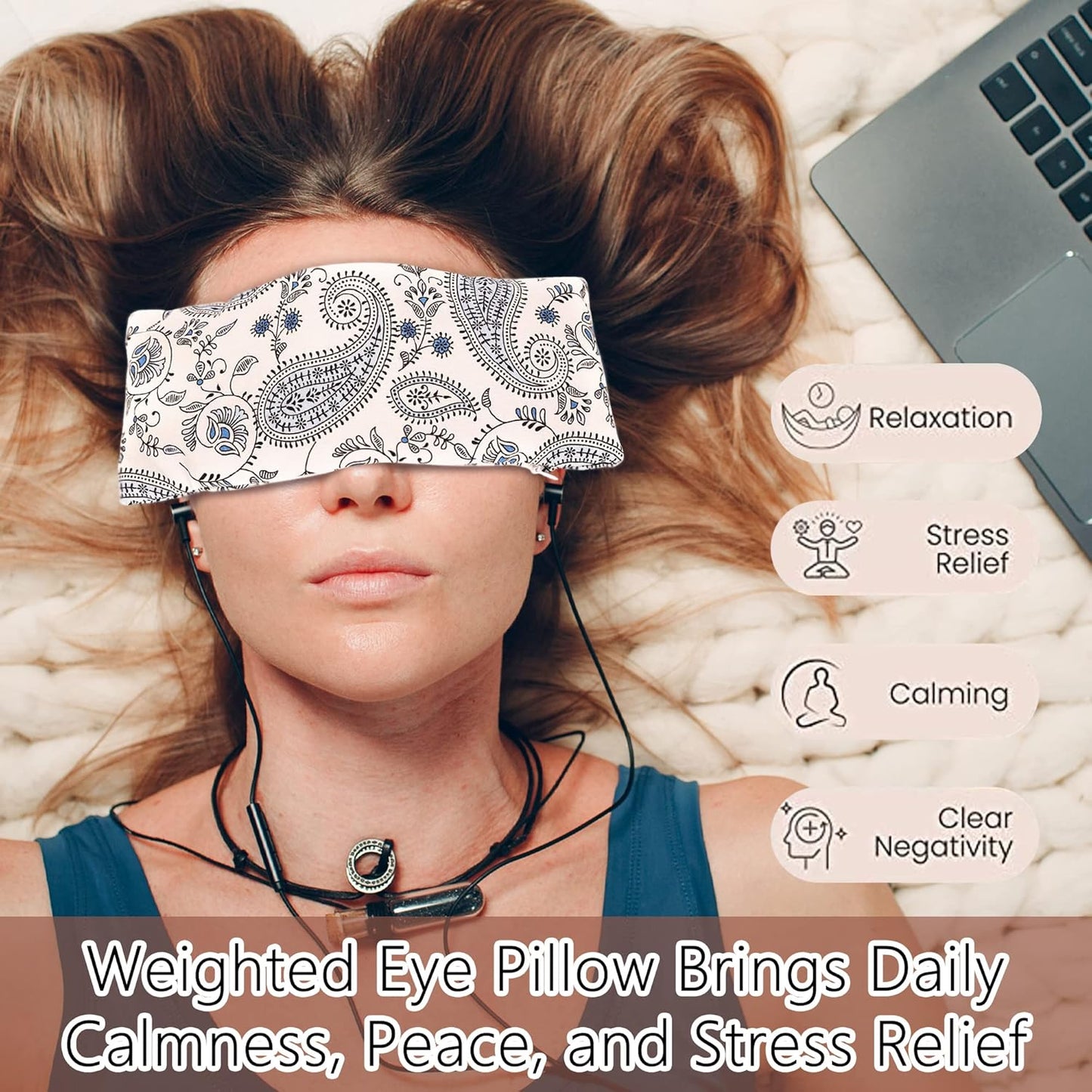 Lavender Eye Pillow for Relaxation, Yoga, Sleep – Weighted Eye Mask for Headache, Sinus, Aromatherapy Moist Heat Compress, Meditation Accessory, Relaxation Gift for Women (Purple)