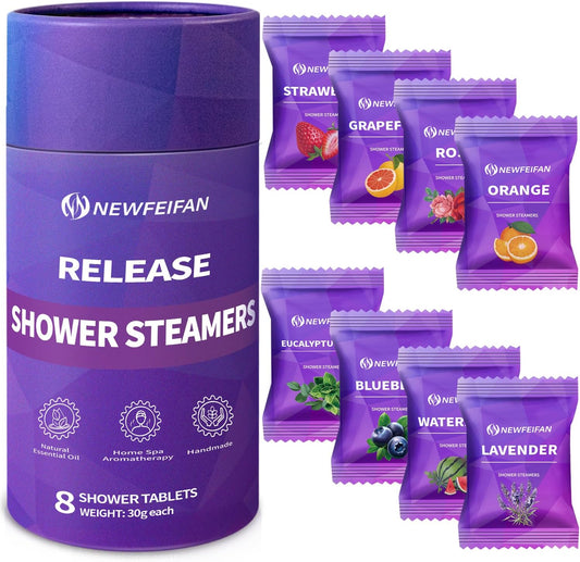 Shower Steamers Aromatherapy for Women & Men, 8-Pack Shower Bombs | Christmas Stocking Stuffers for Adults Teens White Elephant Birthday Gifts, Organic Essential Oil Home Spa Self Care Relaxing