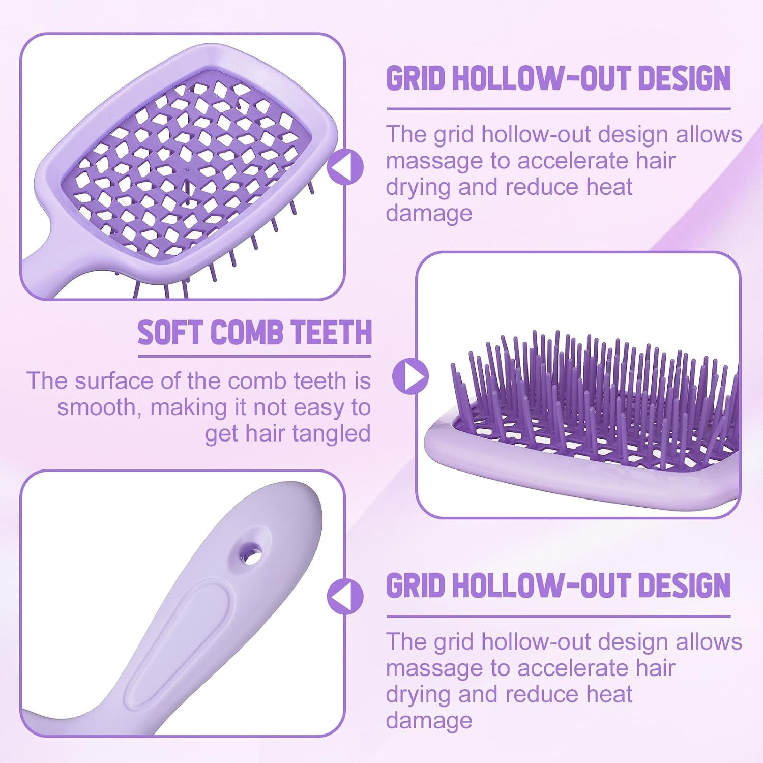 16 Pcs Purple Hair Brush Set for Women Girls - Scalp Scrubber with Handle, Detangle Hair Brush, Spray Bottle, Edge Bristles Wide Tooth Brushes Rat Tail Comb for Travel Home Use