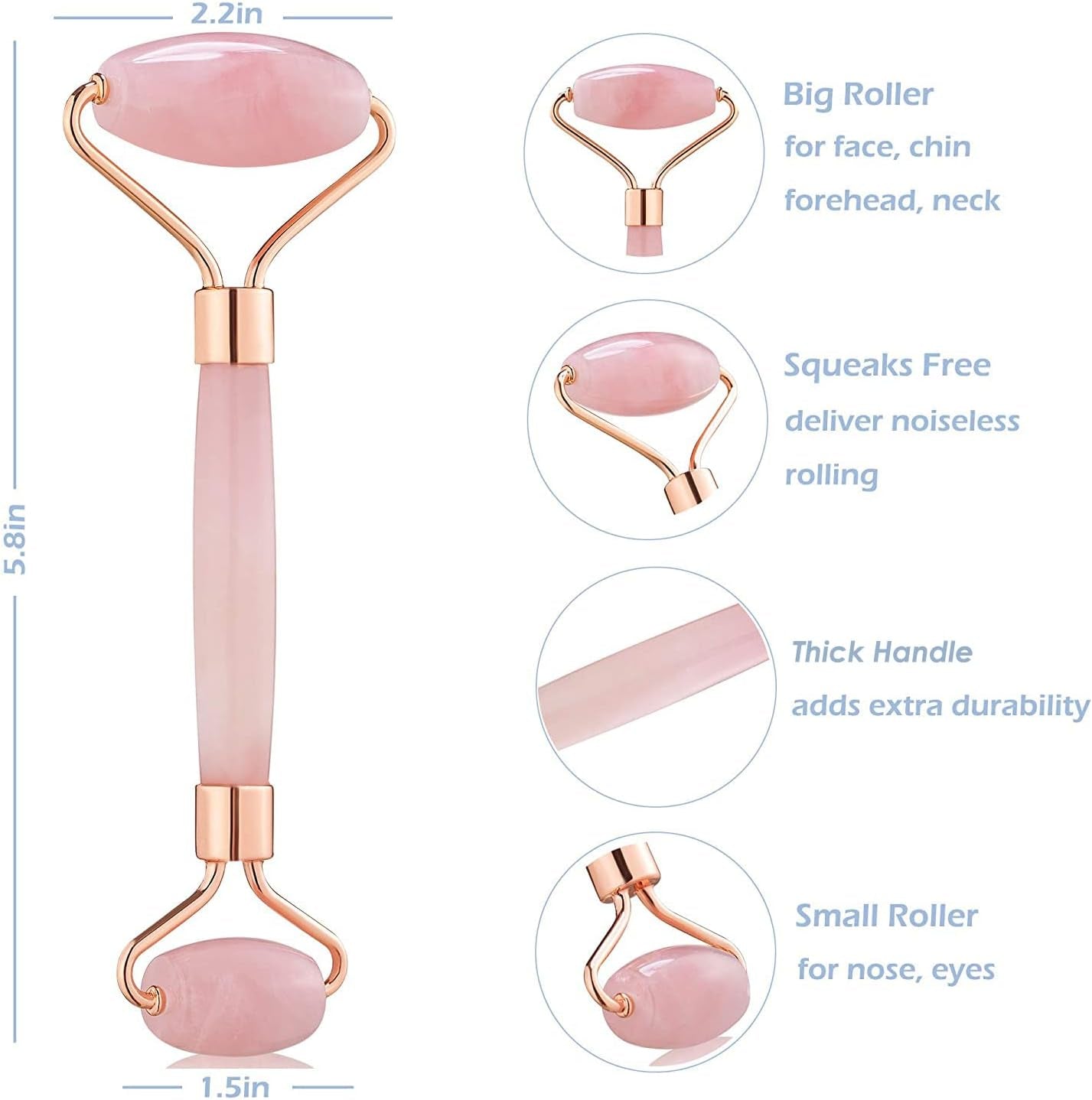 Jade Roller for Face - Rose Quartz Face Roller Skin Care - Stone Facial Roller, Face Massager for Women, Relieve Stress, Remove Wrinkles Eye Puffiness