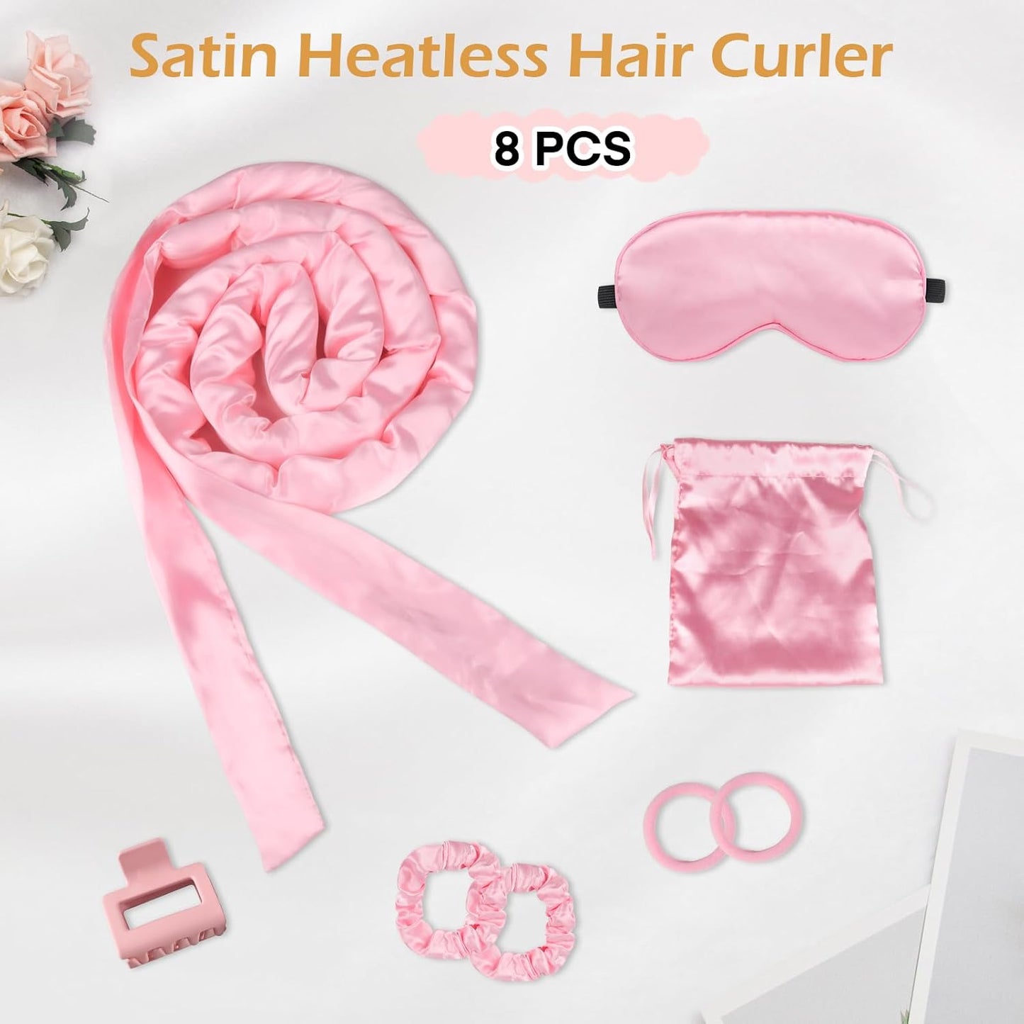 70" Heatless Hair Curler - Soft Curlers to Sleep In, Heatless Curls Overnight Curlers for Long Hair Volume, No Heat Curls Overnight, Satin Heatless Curling Set with Eye Mask (8 PCS, Pink)