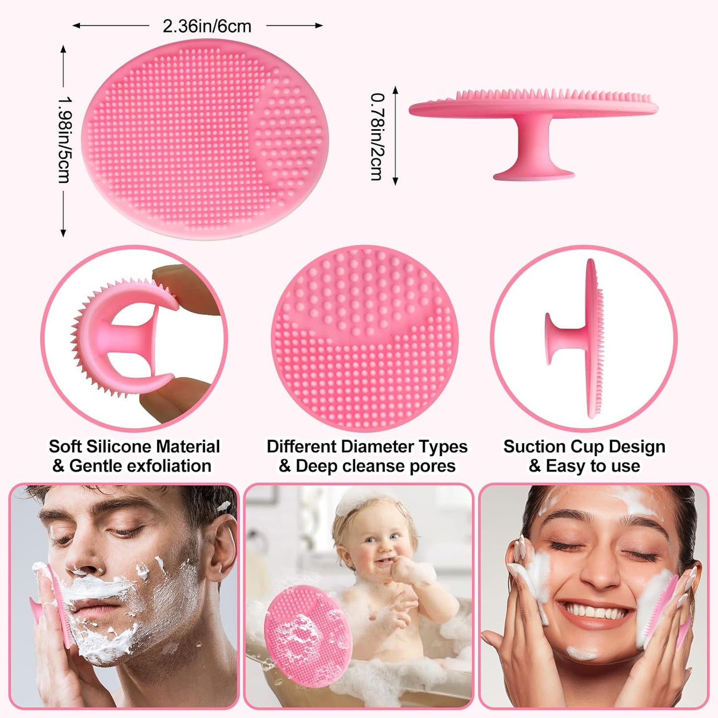 2Pcs Silicone Face Scrubber round Pads Face Mask Brush Exfoliating Lip Cleansing Facial Cleansing/Wash Brush Exfoliator Blackhead Skin Care Tool Makeup Removes Dead & Dry Skin for Women Men