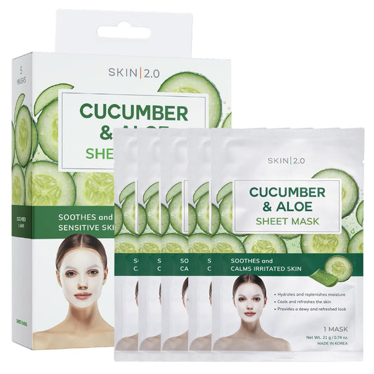 Cucumber & Aloe Face Mask – Dermatologist Tested, anti Aging, Korean Skin Care – Hydrating, Moisturizing, Cooling & Calming for Sensitive, Supple Skin – Vegan, Clean Beauty – 5 Count