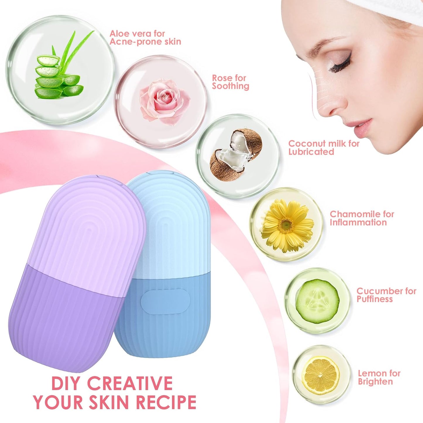 Ice Face Roller, Silicone Ice Facial Rollers, Cube Face Contour for Eyes Neck, Beauty Facial Massage Roller Remove Dark Circle Pore Shrink Face Roller Skin Care Tools (Blue)