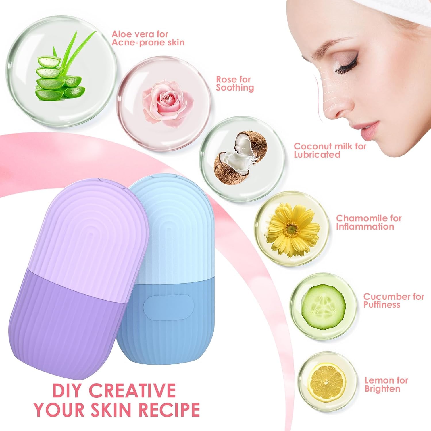 Ice Face Roller, Silicone Ice Facial Rollers, Cube Face Contour for Eyes Neck, Beauty Facial Massage Roller Remove Dark Circle Pore Shrink Face Roller Skin Care Tools (Blue)