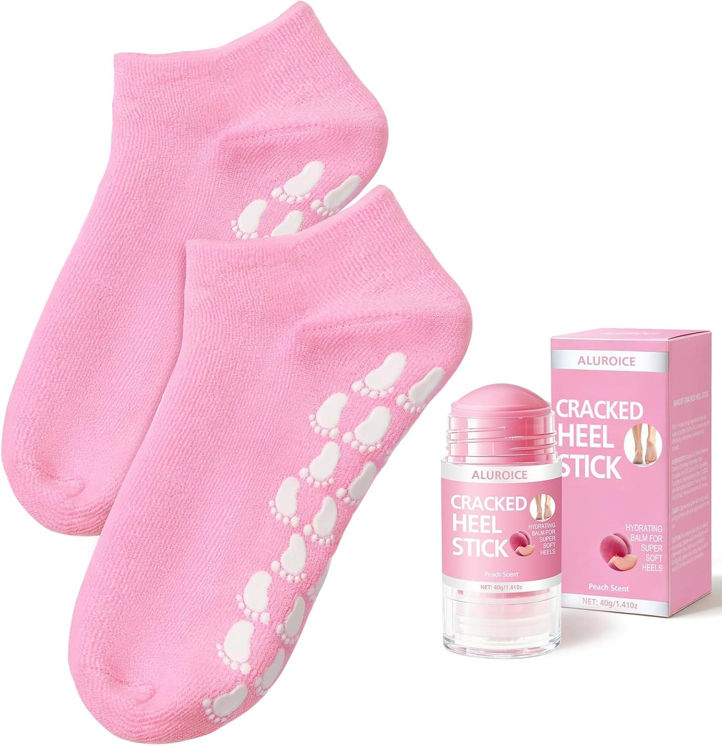 Silicone Moisturizing Socks with Urea Foot Cream for Dry Cracked Feet Women | 2 in 1 Gel Socks & Foot Cream for Dry Feet, Foot Care Moisturizing Socks with Vitamin E, Olive, Jojoba, Rose Oil (Pink)