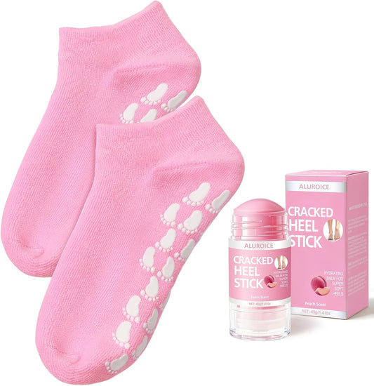 Silicone Moisturizing Socks with Urea Foot Cream for Dry Cracked Feet Women | 2 in 1 Gel Socks & Foot Cream for Dry Feet, Foot Care Moisturizing Socks with Vitamin E, Olive, Jojoba, Rose Oil (Pink)