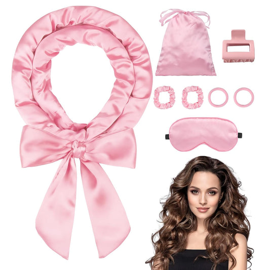 70" Heatless Hair Curler - Soft Curlers to Sleep In, Heatless Curls Overnight Curlers for Long Hair Volume, No Heat Curls Overnight, Satin Heatless Curling Set with Eye Mask (8 PCS, Pink)
